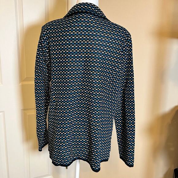 Exclusively Misook Blue, White, Black Metallic Blazer Style Knit Cardigan Large - Picture 6 of 10